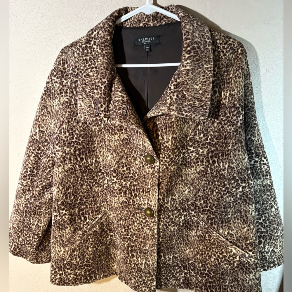 Talbots Animal Print Velvet lined Jacket 14p